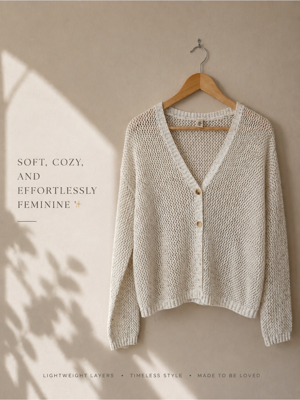 mahina Open-Knit Button Front Cardigan in Cream